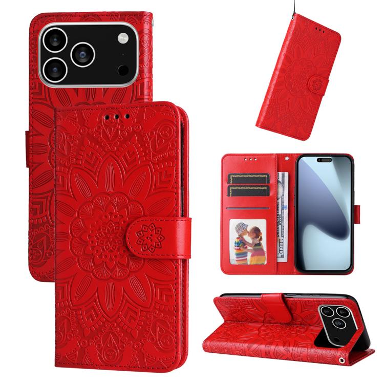 Embossed Sunflower Leather Phone Case, For iPhone 17 Pro Max, For iPhone 17 Pro, For iPhone 17, For iPhone 17 Air