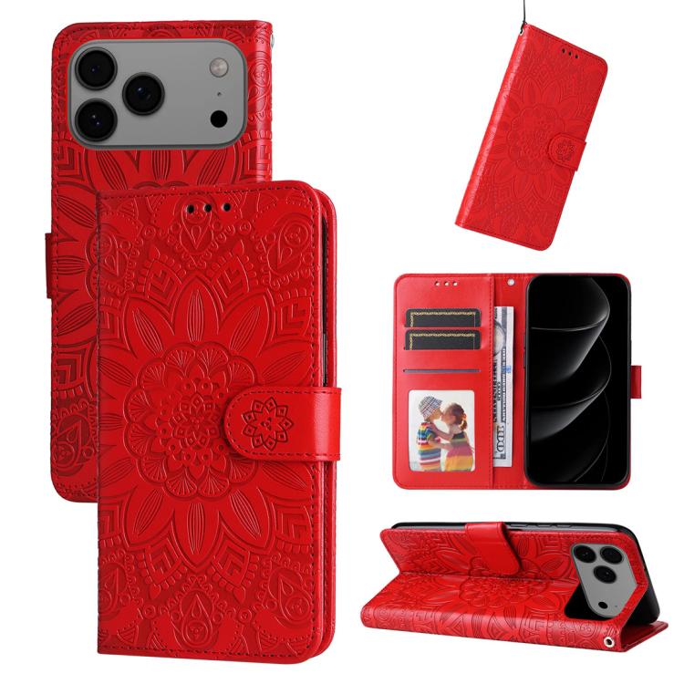 Embossed Sunflower Leather Phone Case, For iPhone 17 Pro Max, For iPhone 17 Pro, For iPhone 17, For iPhone 17 Air