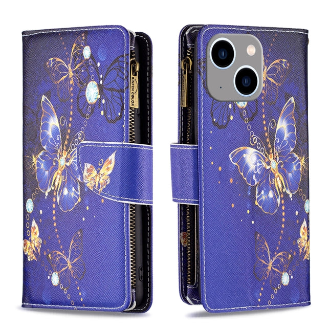 Colored Drawing Pattern Zipper Phone Leather Case, For iPhone 15 Plus, For iPhone 15