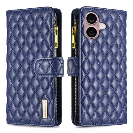 Diamond Lattice Zipper Wallet Leather Flip Phone Case, For iPhone 16 Pro Max, For iPhone 16 Pro, For iPhone 16 Plus, For iPhone 16