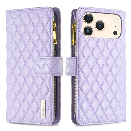 Diamond Lattice Zipper Wallet Leather Flip Phone Case, For iPhone 18 Pro/17 Pro, For iPhone 18 Pro Max/17 Pro Max, For iPhone 17, For iPhone 17 Air