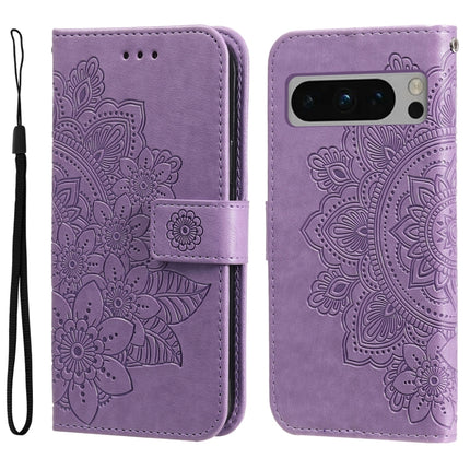 Seven-petal Flowers Embossing Leather Phone Case, For Google Pixel 9 Pro, For Google Pixel 9, For Google Pixel 8a, For Google Pixel 8 Pro