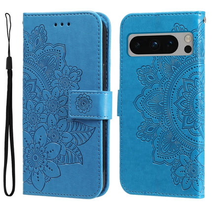 Seven-petal Flowers Embossing Leather Phone Case, For Google Pixel 9 Pro, For Google Pixel 9, For Google Pixel 8a, For Google Pixel 8 Pro