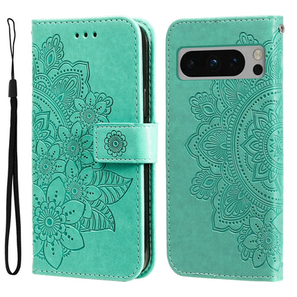 Seven-petal Flowers Embossing Leather Phone Case, For Google Pixel 9 Pro, For Google Pixel 9, For Google Pixel 8a, For Google Pixel 8 Pro