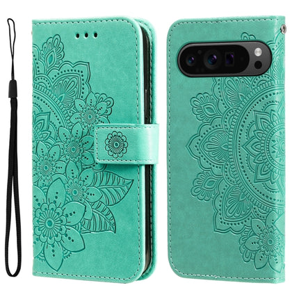 Seven-petal Flowers Embossing Leather Phone Case, For Google Pixel 9 Pro, For Google Pixel 9, For Google Pixel 8a, For Google Pixel 8 Pro