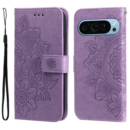 Seven-petal Flowers Embossing Leather Phone Case, For Google Pixel 9 Pro, For Google Pixel 9, For Google Pixel 8a, For Google Pixel 8 Pro