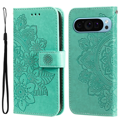 Seven-petal Flowers Embossing Leather Phone Case, For Google Pixel 9 Pro, For Google Pixel 9, For Google Pixel 8a, For Google Pixel 8 Pro