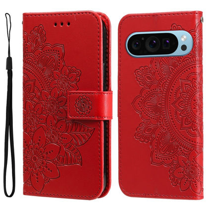 Seven-petal Flowers Embossing Leather Phone Case, For Google Pixel 9 Pro, For Google Pixel 9, For Google Pixel 8a, For Google Pixel 8 Pro