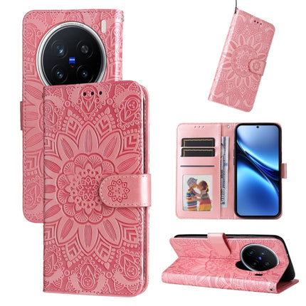 Embossed Sunflower Leather Phone Case, For vivo X200, For vivo X200 Pro mini, For vivo X200 Pro, For vivo V40 Lite 4G / 5G IDN
