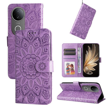 Embossed Sunflower Leather Phone Case, For vivo V50, For vivo S20, For vivo S20 Pro, For vivo Y19s