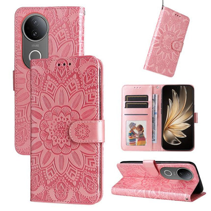 Embossed Sunflower Leather Phone Case, For vivo V50, For vivo S20, For vivo S20 Pro, For vivo Y19s