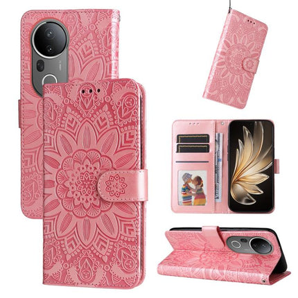 Embossed Sunflower Leather Phone Case, For vivo V50, For vivo S20, For vivo S20 Pro, For vivo Y19s