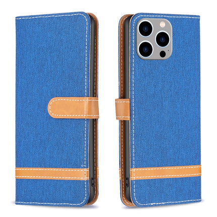 Color Block Denim Texture Leather Phone Case, For iPhone 15 Pro Max, For iPhone 15 Pro