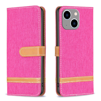 Color Block Denim Texture Leather Phone Case, For iPhone 15 Plus, For iPhone 15