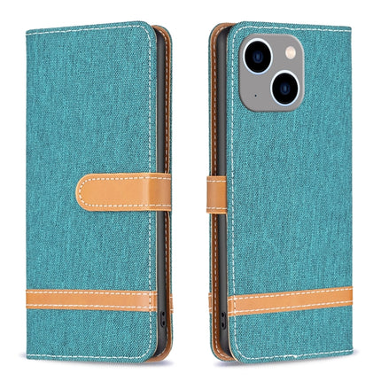 Color Block Denim Texture Leather Phone Case, For iPhone 15 Plus, For iPhone 15