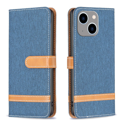 Color Block Denim Texture Leather Phone Case, For iPhone 15 Plus, For iPhone 15