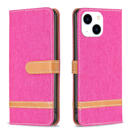 Color Block Denim Texture Leather Phone Case, For iPhone 15 Plus, For iPhone 15