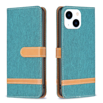 Color Block Denim Texture Leather Phone Case, For iPhone 15 Plus, For iPhone 15