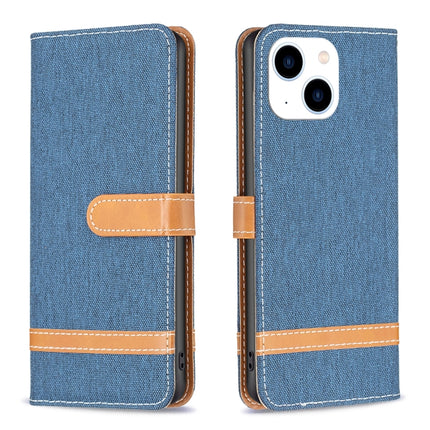 Color Block Denim Texture Leather Phone Case, For iPhone 15 Plus, For iPhone 15