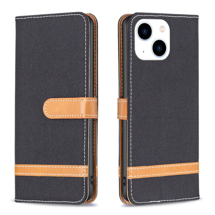 Color Block Denim Texture Leather Phone Case, For iPhone 15 Plus, For iPhone 15