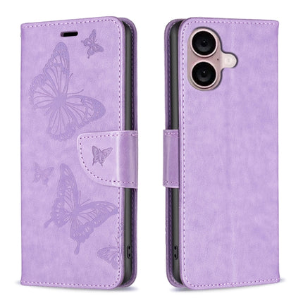 Embossing Two Butterflies Pattern Leather Phone Case, For iPhone 16 Pro Max, For iPhone 16 Pro, For iPhone 16 Plus, For iPhone 16