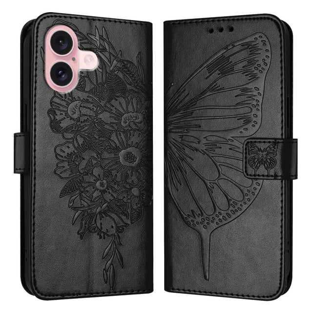 Embossed Butterfly Leather Phone Case, For iPhone 16 Pro, For iPhone 16 Plus, For iPhone 16