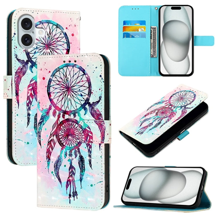 3D Painting Horizontal Flip Leather Phone Case, For iPhone 16 Plus, For iPhone 16, For iPhone 15 Pro Max