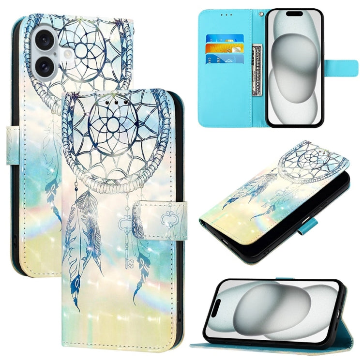 3D Painting Horizontal Flip Leather Phone Case, For iPhone 16 Plus, For iPhone 16, For iPhone 15 Pro Max