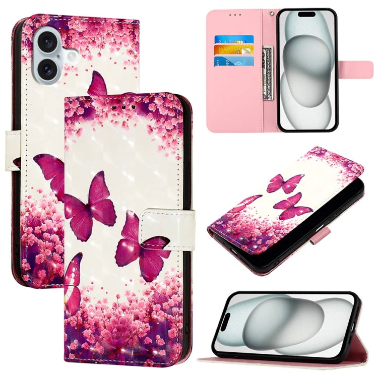 3D Painting Horizontal Flip Leather Phone Case, For iPhone 16 Plus, For iPhone 16, For iPhone 15 Pro Max