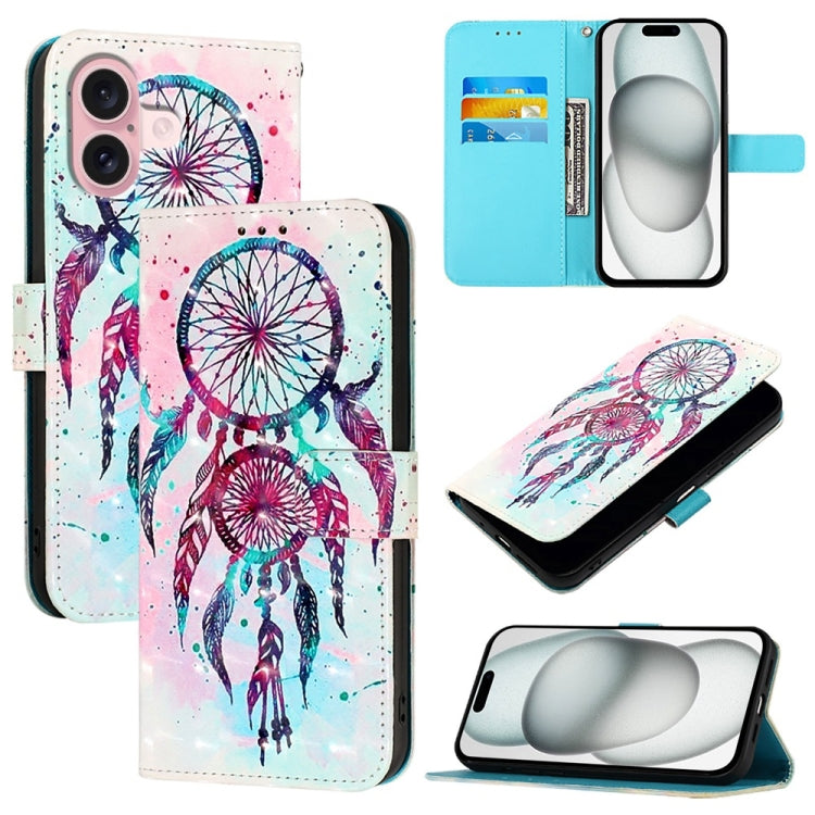 3D Painting Horizontal Flip Leather Phone Case, For iPhone 16 Plus, For iPhone 16, For iPhone 15 Pro Max