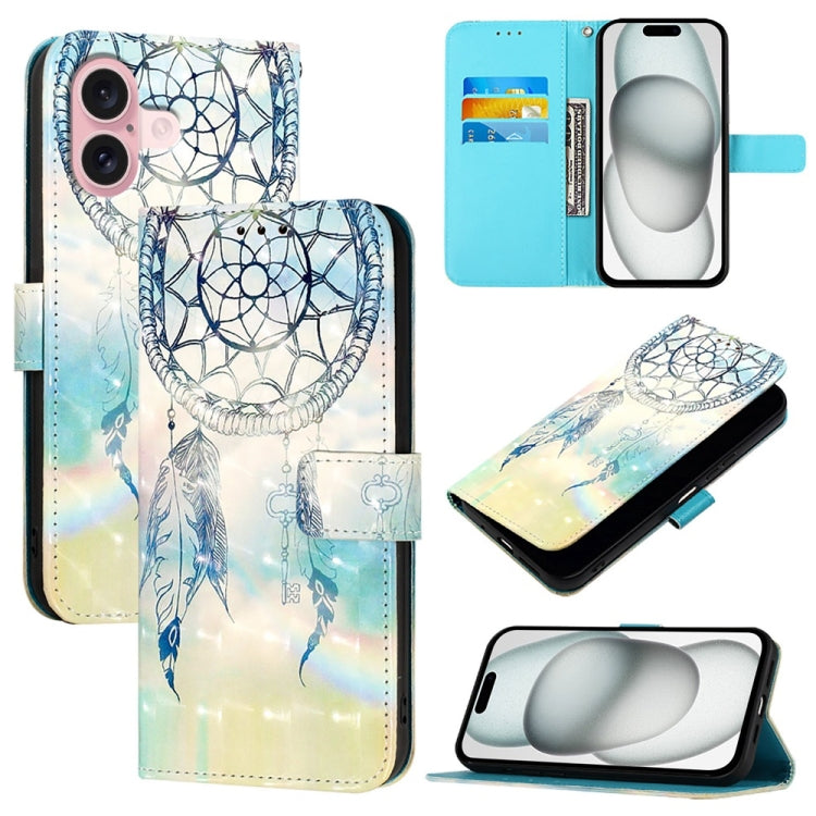 3D Painting Horizontal Flip Leather Phone Case, For iPhone 16 Plus, For iPhone 16, For iPhone 15 Pro Max