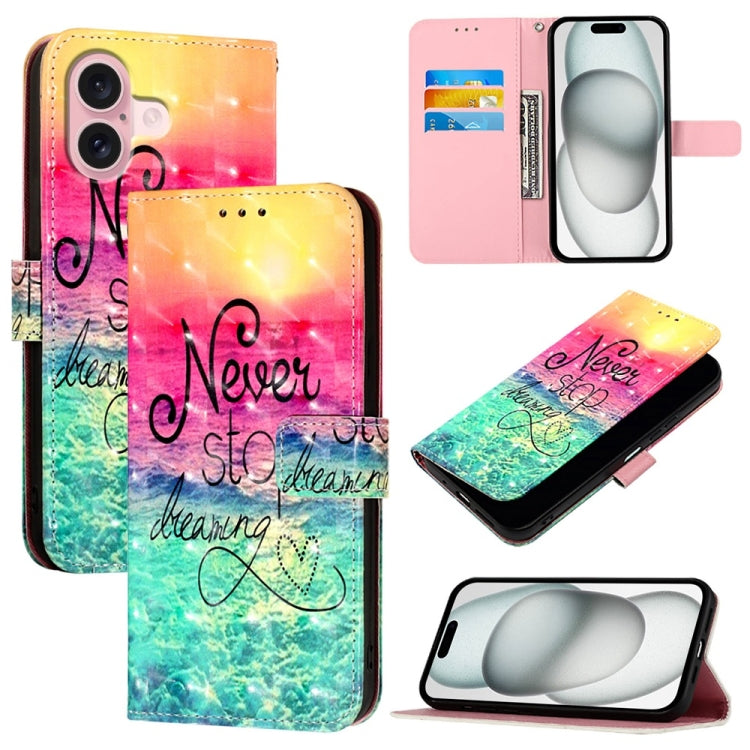 3D Painting Horizontal Flip Leather Phone Case, For iPhone 16 Plus, For iPhone 16, For iPhone 15 Pro Max