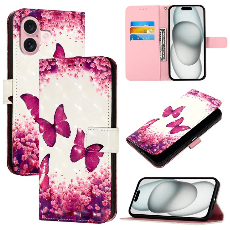 3D Painting Horizontal Flip Leather Phone Case, For iPhone 16 Plus, For iPhone 16, For iPhone 15 Pro Max