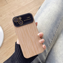 Wood Grain TPU Phone Case with Lens Film, For iPhone 14 Plus, For iPhone 14, For iPhone 14 Pro, For iPhone 14 Pro Max, For iPhone SE 2022 / 2020 / 8 / 7, For iPhone 13 Pro Max