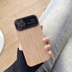 Wood Grain TPU Phone Case with Lens Film, For iPhone 14 Plus, For iPhone 14, For iPhone 14 Pro, For iPhone 14 Pro Max, For iPhone SE 2022 / 2020 / 8 / 7, For iPhone 13 Pro Max