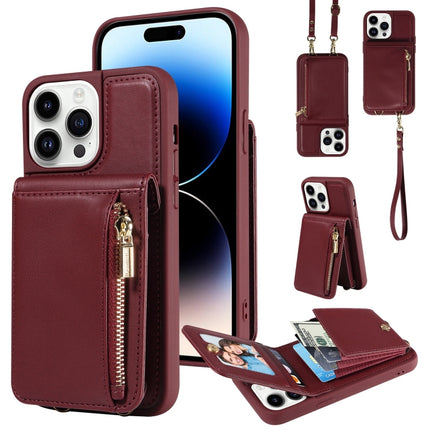 Crossbody Lanyard Zipper Wallet Leather Phone Case, For iPhone 14 Plus, For iPhone 14, For iPhone 14 Pro, For iPhone 14 Pro Max