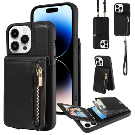 Crossbody Lanyard Zipper Wallet Leather Phone Case, For iPhone 14 Plus, For iPhone 14, For iPhone 14 Pro, For iPhone 14 Pro Max