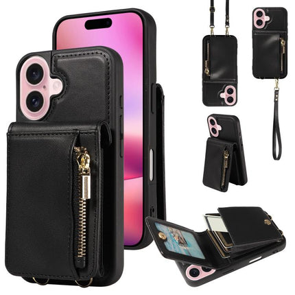 Crossbody Lanyard Zipper Wallet Leather Phone Case, For iPhone 17 Pro Max, For iPhone 17 Pro, For iPhone 17, For iPhone Air