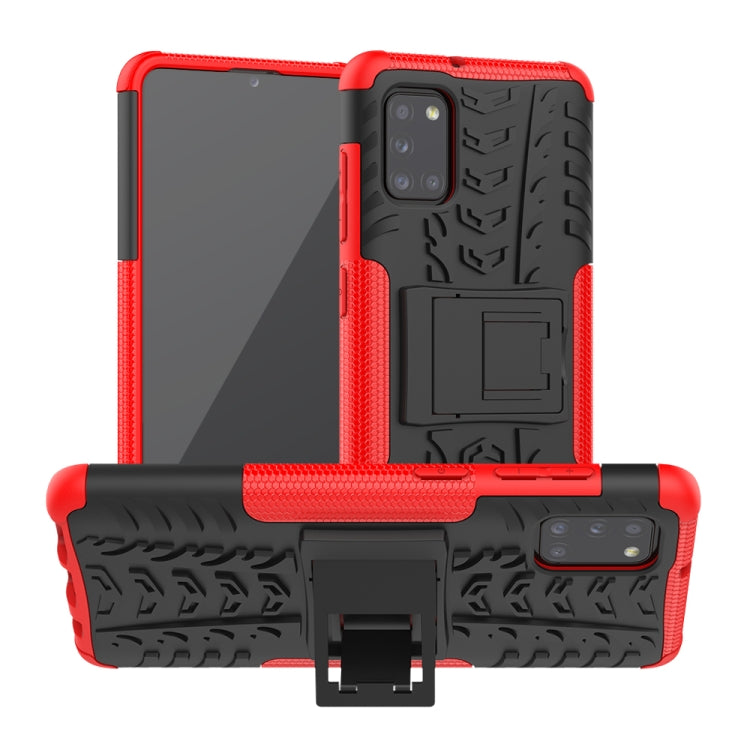 Tire Texture Shockproof TPU+PC Protective Case，with Holder, For Samsung Galaxy A31, For Samsung Galaxy M11, For Xiaomi Mi 10 Lite 5G