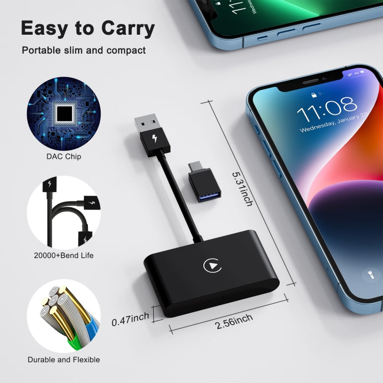 USB + USB-C / Type-C Wired to Wireless Carplay Adapter for iPhone
