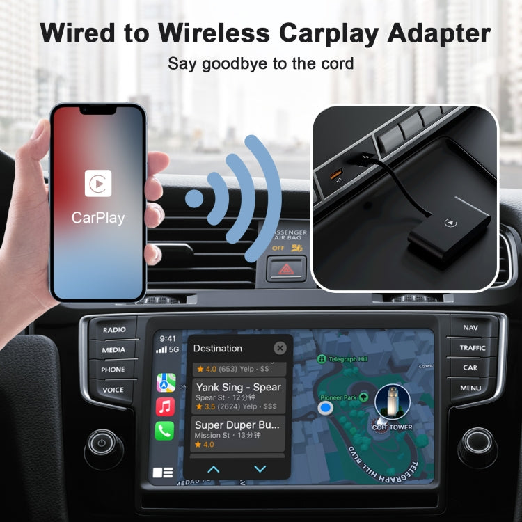 USB + USB-C / Type-C Wired to Wireless Carplay Adapter for iPhone