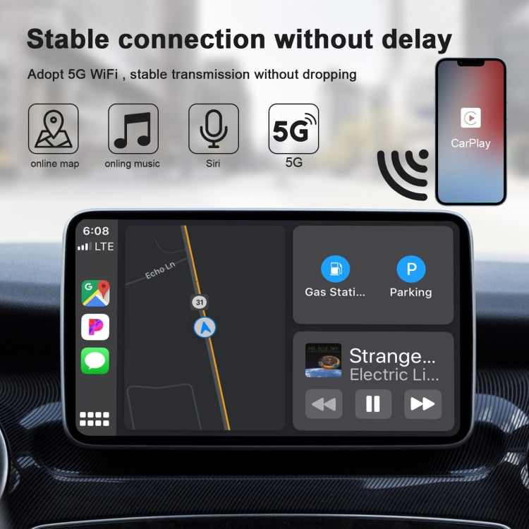 USB + USB-C / Type-C Wired to Wireless Carplay Adapter for iPhone
