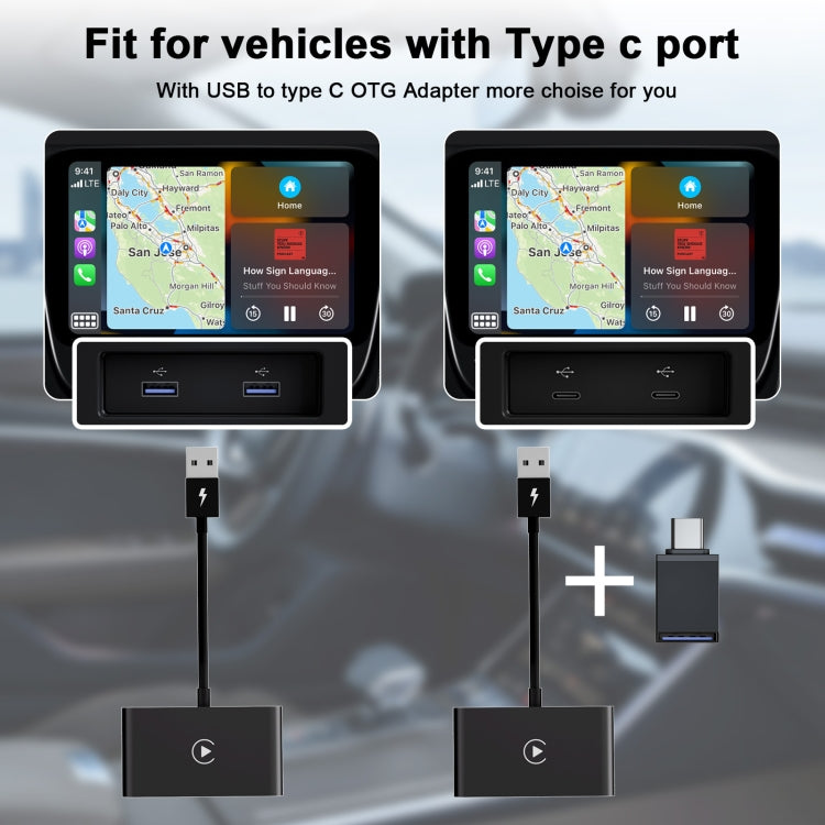 USB + USB-C / Type-C Wired to Wireless Carplay Adapter for iPhone