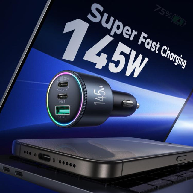 JOYROOM JR-CCN07 145W Dual PD+QC3.0 3-Port Car Charger, JR-CCN07
