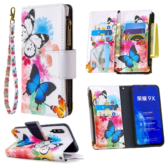Colored Drawing Pattern Zipper Horizontal Flip Leather Case with Holder & Card Slots & Wallet, For Huawei Honor 9X