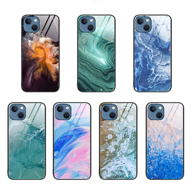 Marble Pattern Glass Protective Phone Case, For iPhone 15 Plus, For iPhone 15