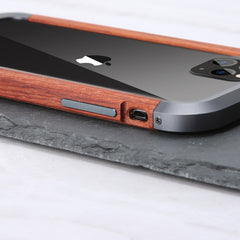 R-JUST Schutzhülle mit Metall- und Holzrahmen, für iPhone 11, für iPhone 11 Pro, für iPhone 11 Pro Max, für iPhone SE 2022 / SE 2020 / 8 / 7, für iPhone X / XS, für iPhone XS Max, für iPhone XR