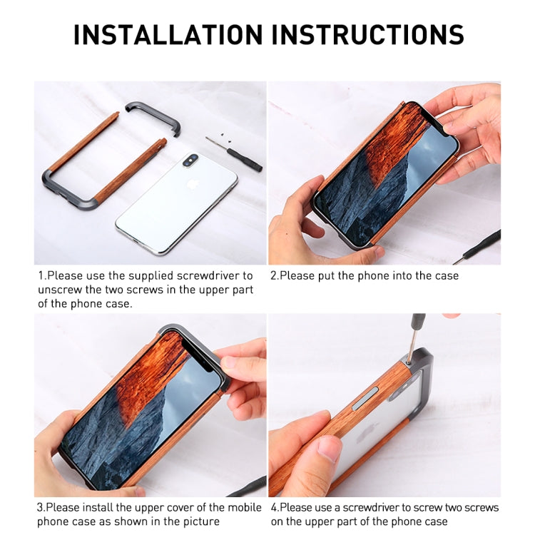 R-JUST Schutzhülle mit Metall- und Holzrahmen, für iPhone 11, für iPhone 11 Pro, für iPhone 11 Pro Max, für iPhone SE 2022 / SE 2020 / 8 / 7, für iPhone X / XS, für iPhone XS Max, für iPhone XR