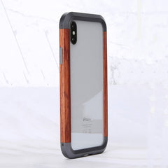 R-JUST Metal + Wood Frame Protective Case, For iPhone 11, For iPhone 11 Pro, For iPhone 11 Pro Max, For iPhone SE 2022 / SE 2020 / 8 / 7, For iPhone X / XS, For iPhone XS Max, For iPhone XR