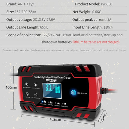 ANHTCzyx 12V 8A  / 24V 4A Automobile Battery Charger Motorcycle Battery Repair Type AGM